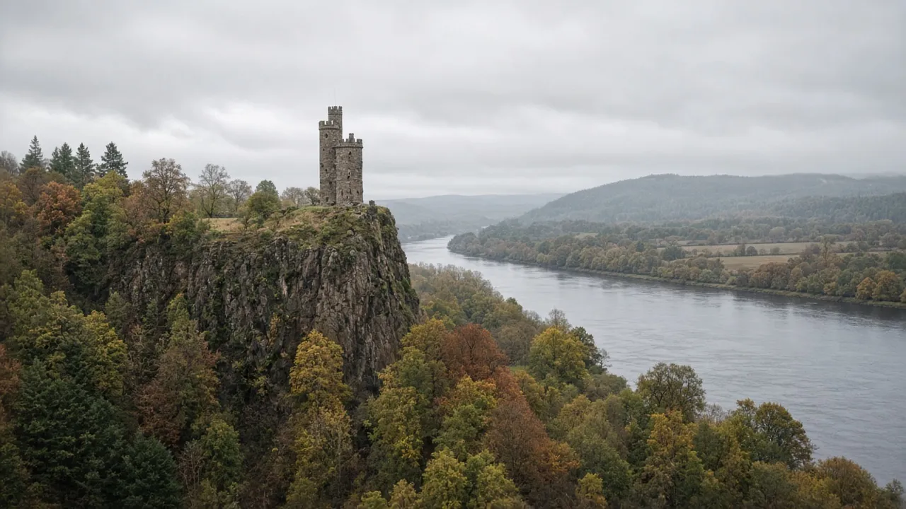 Kinnoull Hill and tower above the Tay near Perth, Scotland