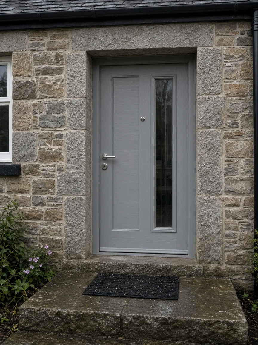 Front door set in Scottish stone surround in Perth, Scotland