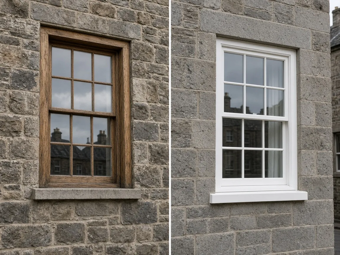 Window styles on Scottish stone buildings in Perth, Scotland
