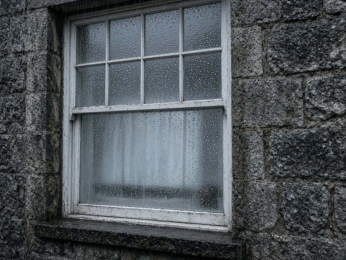 Close view of a window in Scottish rain in Perth, Scotland